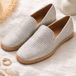 Sarto Franco Sarto Metallic Woven Loafers Size 5.5 Silver Slip-On Flats